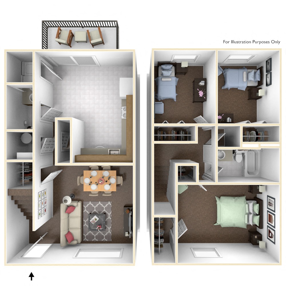 Floor plan for 3 beds, 1.5 baths, 1080 sqft